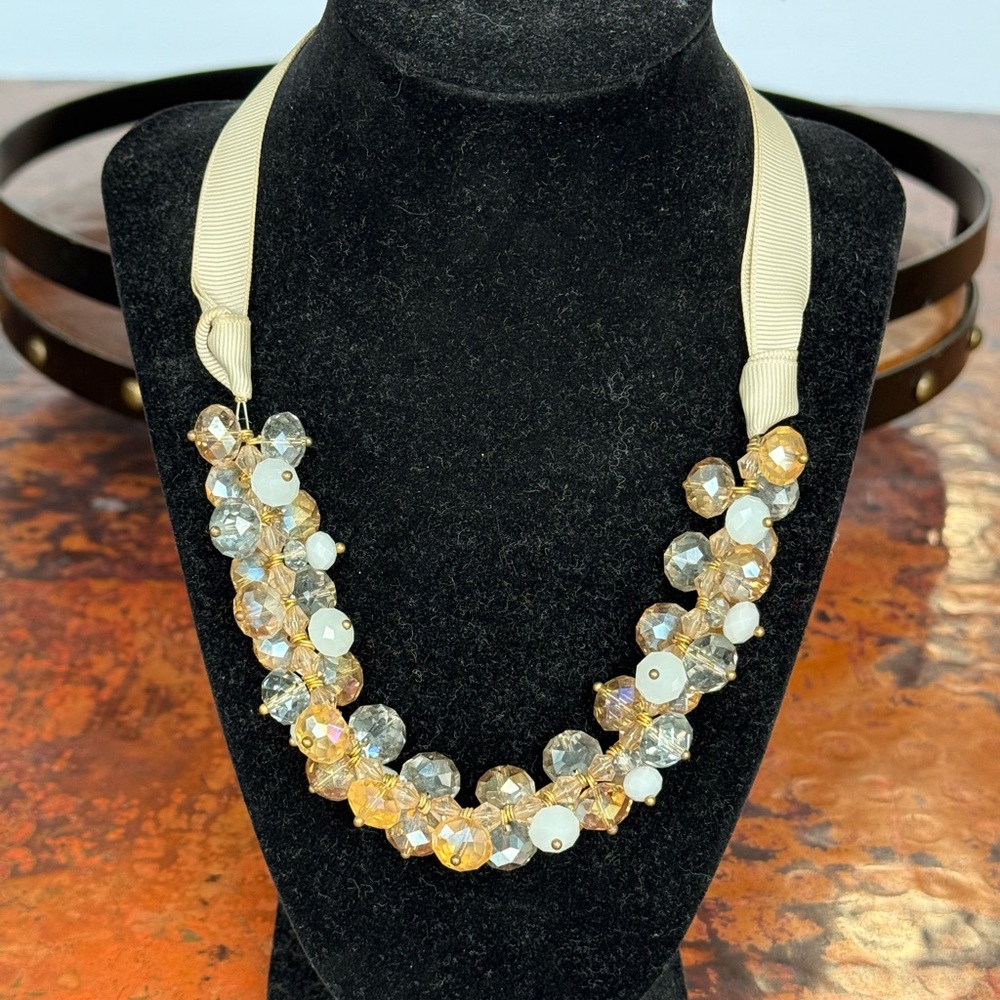 Ali Khan New York Elegant Crystal Bead Ribbon Necklace Gold Lobster Clasp-8 1/2”